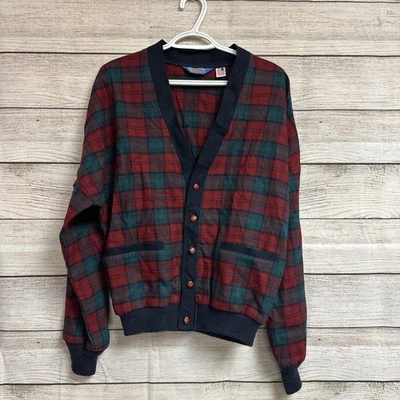 VTG 80’s Pendleton Mens M Virgin Wool  Cardigan Sweater Plaid USA Christmas - Image 1 of 4