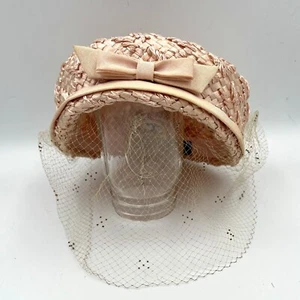 Vintage 1950s Debutante Julius Garfinckel & Co Pink Straw Hat Kay & Guy Anderson - Picture 1 of 5