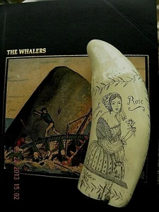Scrimshaw Sperm whale tooth resin REPRODUCTIO the ship "ROMULUS" 7 INCHES LONG - Picture 1 of 7