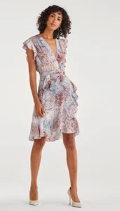 NWT 7 For All Mankind Wrap Dress Blush Snake Print Ruffled Flutter Sleeve Size S - Picture 1 of 10