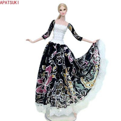 Black White Floral Lace Dress For 11.5  Doll Outfits Doll Clothes Long Gown 1/6 • 4.71$