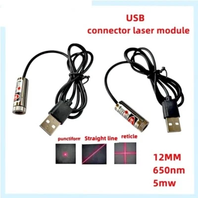 USB Red Dot/Line/Cross Laser Module Head Glass Lens Focusable 650nm