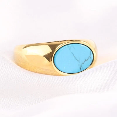 Men Women Gold Plated Signet Ring Anillos De Hombre Statement Wedding Gfit Blue - Image 1 of 4
