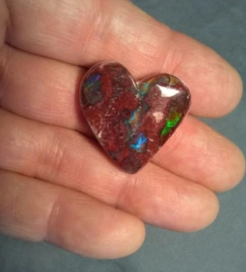 Large Multicolor Carved Mexican Cantera Opal Heart Shaped Blue & Green Flashes - Picture 1 of 12