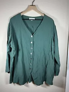 Compagnie Internationale Express 3/4 Sleeve Green Button Down Top size M. 1990s - Picture 1 of 4