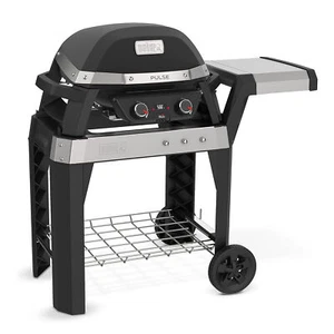 Weber Pulse 200 Electric Grill Rolling Cart w/Foldable Table, Black(Open Box) - Picture 1 of 8