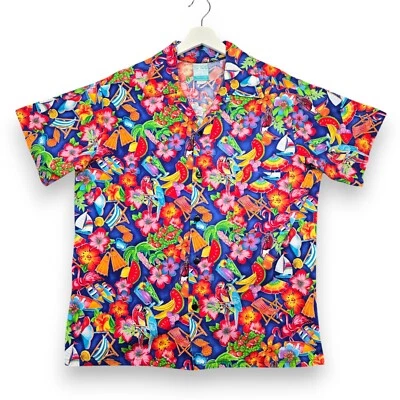 Sun TanGo Hawaiian Shirt Mens Medium Party Cocktail Wild Print Tropical Vintage - Image 1 of 4
