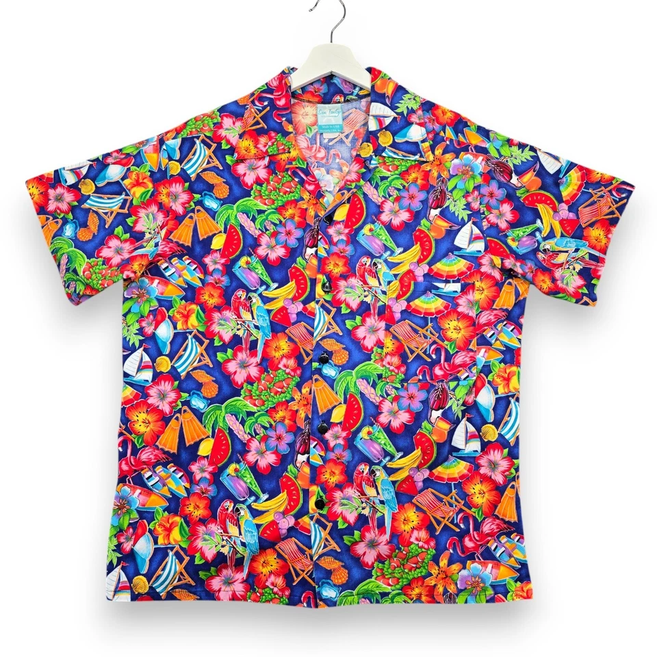 Sun TanGo Hawaiian Shirt Mens Medium Party Cocktail Wild Print Tropical Vintage - Image 1 of 4