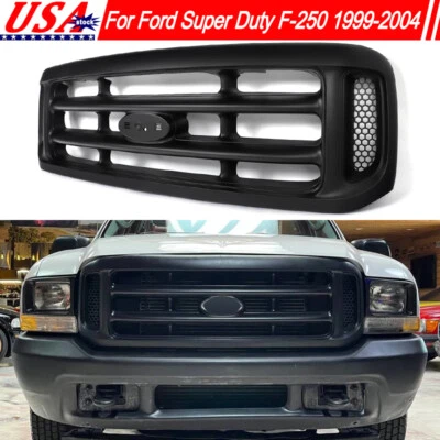 Fits 1999-2004 Ford F250 F350 F450 Super Duty Black Textured Front Grille Grill - Image 1 of 4