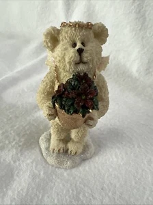 Boyd Bear Adorable All White Resin Figurine Angel Red Flowers Nice Gift - Picture 1 of 12