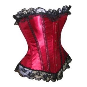Damen Korsage Vollbrust Vintage Spitze Geschnürrt Corsage Korsett Rot Dessous - Bild 1 von 1