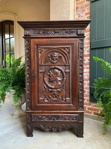 Antique French Carved Oak Storage Cabinet Renaissance Roman Centurion 19th cent - Picture 1 of 12