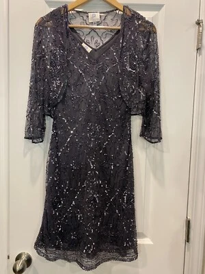 Vestido de cóctel transparente vintage Patra con cuentas lentejuelas gris 2 piezas y top 8P Foto 1 de 4