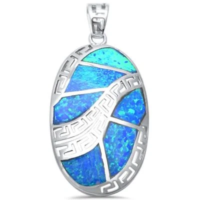 Colgante ovalado de ópalo azul de plata de ley .925 Foto 1 de 2