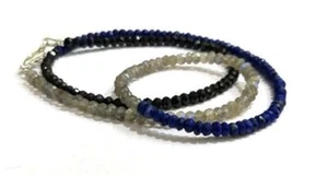 Natural Lapis+Labradorite+Spinel Rondelle Faceted Beaded Gemstone Necklace 18" - Picture 1 of 10