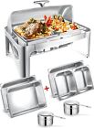 Rectangular Roll Top Chafing Dish Buffet Set, Catering Food Warmer for Parties,
