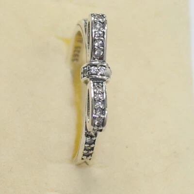 New Authentic Pandora Ring Sparkling Bow 190906CZ Multiple Size W Hinged Box - Image 1 of 4