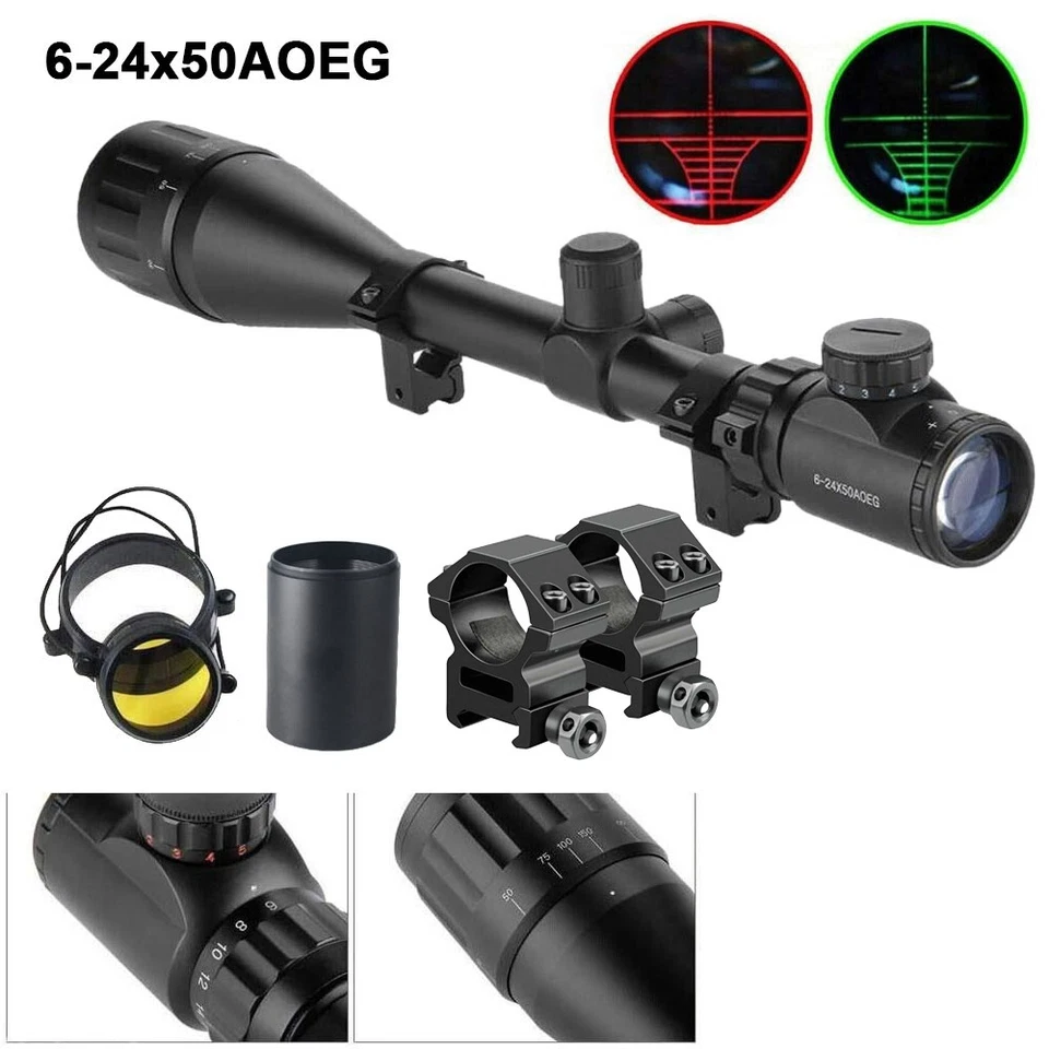 Hunting Riflescope Red/Green Dot Sight 6-24x Zoom 50mm AOEG 11mm & 20mm Rails UK - Image 1 of 4