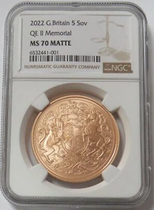2022 GOLD GREAT BRITAIN 5 POUNDS SOVEREIGN COIN NGC MINT STATE 70 MATTE - Picture 1 of 2