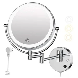 Wall Mounted Makeup Mirror with Lights, Magnifying Mirror 10X/1X Double Chrome - Picture 1 of 7