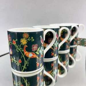 Whittard Of Chelsea Set/4 Lovebirds MCM Bone China Coffee Mugs Cups England - Picture 1 of 13