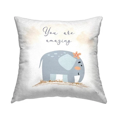 Uplifting Nursery Elephant Outdoor Printed Throw Pillow, 18 x 18, Off- White - Image 1 of 4
