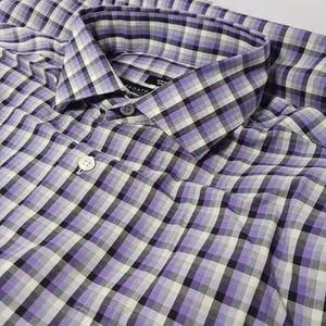 Pronto Uomo Slim Fit Poplin Purple Plaid Dress Shirt Mens Sz L 16-34/35 Non Iron - Picture 1 of 7
