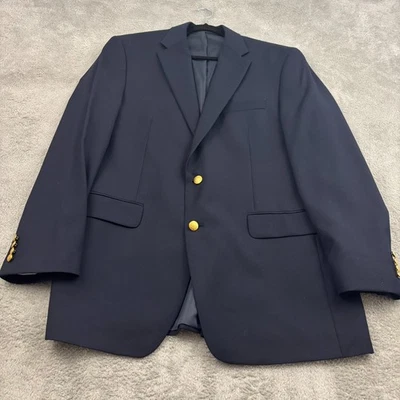 Chaps 100% Wool Gold Button Blazer Mens 42L Navy Blue Single Breast Preppy Yacht - Image 1 of 4