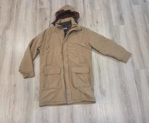 Vtg Lands End  Mens XLarge Hooded Wool Plaid Lined Parka Made USA 90s Coat Hood - Picture 1 of 10