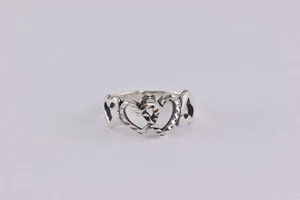 Sterling Silver Textured Triple Openwork Hearts Band Ring 925 Sz: 7 - Picture 1 of 7