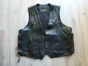 Vintage UNIK Leather Vest Black Size 52T Biker Jacket Motorcycle W/Patch On Back - Picture 1 of 15