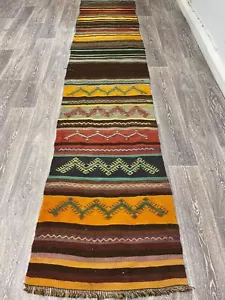 Turkish Anatolian Striped Kilim Rug, Vintage Runner Rug, Hallway Rug, 2x10 ft - Picture 1 of 6