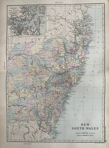1891 New South Wales Hand Coloured Original Antique Map by G.W. Bacon - Picture 1 of 3