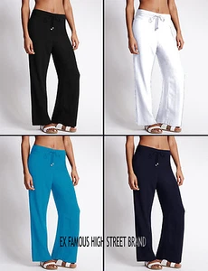 Ladies Womens EX-M&S Wide Leg Crêpe Beach Summer Casual Lightweight Trousers. - Picture 1 of 17