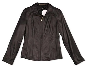 Ellen Tracy Womens Black Genuine Leather Scuba Jacket Front Zip Closure Size XS - Picture 1 of 3