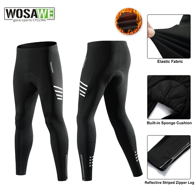 WOSAWE Men Winter Road Bike Warmth Trousers Riding 3D Padding Breathable Tights - Image 1 of 4