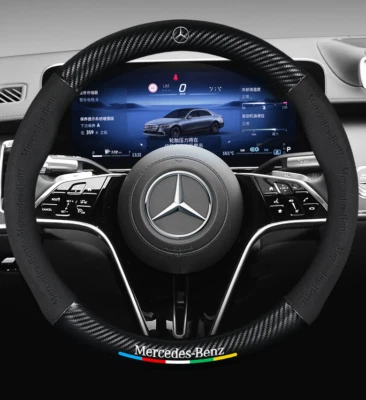 Cubierta redonda negra de cuero sintético para volante de coche Mercedes Benz Fit Foto 1 de 4