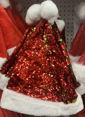 Sombrero de Papá Noel de lentejuelas ribete de piel sintética Navidad vacaciones disfraz brillante Foto 1 de 2