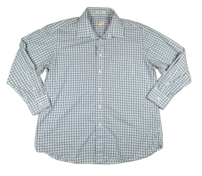 Haggar 男式标准版型纽扣正装衬衫 17 - 17.5 32 / 33 蓝色白色格子 — 第 1/4 张图片