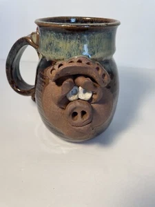 Art Pottery Pig 3D Funny Face Mug Stoneware Handmade - Picture 1 of 9