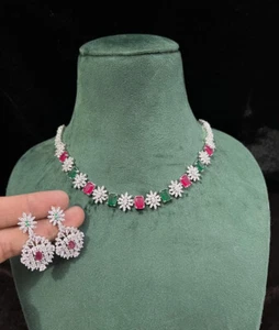 Indian Bollywood Bridal Party Wear Silver Plated Cz Jewellry Weding Women Mi-184 - Picture 1 of 6