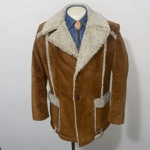 Vtg JCPenney Rancher Coat Sherpa Lined Jacket 1970s Marlboro Trucker 70s Mens 42 - Picture 1 of 12