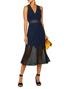 NEW JONATHAN SIMKHAI CROCHET KNIT-PANELED CORDED LACE MIDI DRESS SIZE 4 $875.00 - Picture 1 of 9