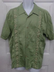 Cubavera Mens Size Large Green Embroidered Short Sleeve Button Up Shirt - Picture 1 of 3