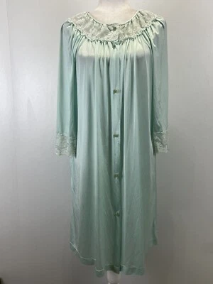 Bata midi vintage de nailon Gilead talla mediana en muy buen estado ribete de encaje botón completo azul Foto 1 de 4