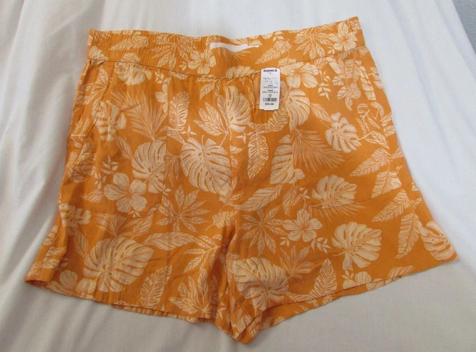 Ladies "Sonoma' Size 0X Orange/Cream Pull On High Rise Ultracomfort Shorts