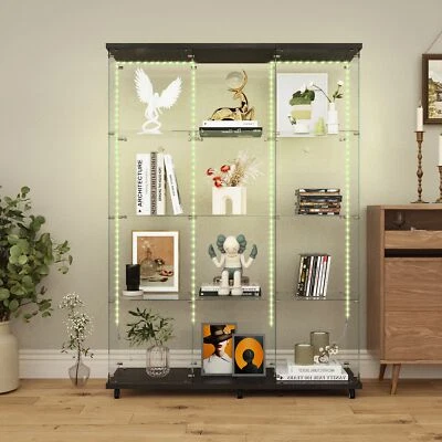 LED 4-Shelf Glass Display Cabinet 2 Door Curio Cabinet Display Cabinet w/Wheels - Image 1 of 4
