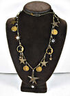 Glass Works Studio MOON AND STARS Charms Vintage Necklace Clear Glass Stone 32"