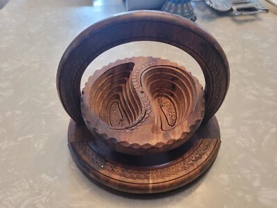 Vintage Wood Folding Trinket Tray 3D India Asia Inspired 8"x8"  - Image 1 of 4