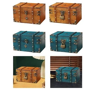 Treasure Chest Wooden Vintage Design Decoration Decorative Trunk - Picture 1 of 24